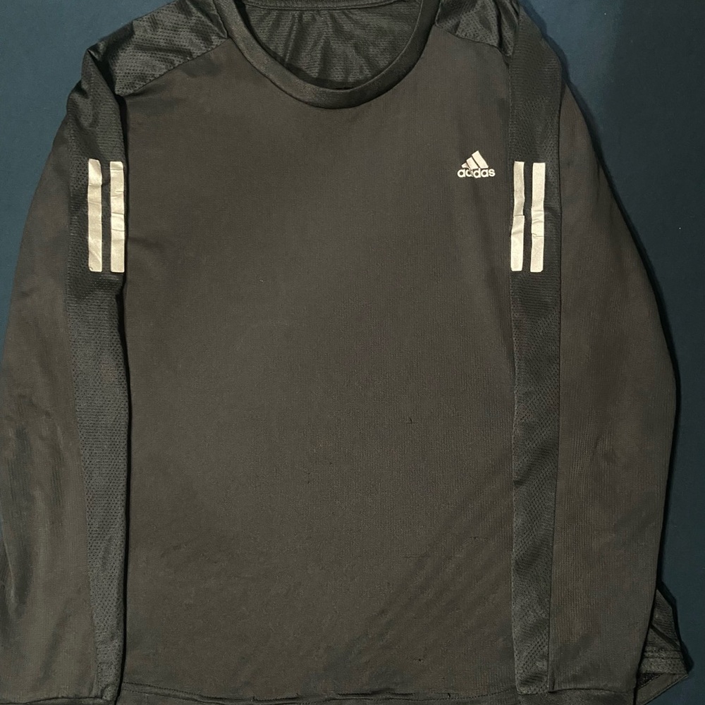 adidas Black Long-Sleeve Performance Top with Silver Accents